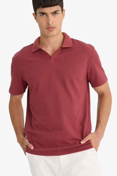 DeFacto Regular Fit Polo Neck Waffle Textured Fabric Short Sleeve T-Shirt F0315Ax25Au