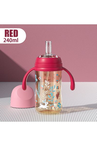 Choice pink Children's colorful bottle, cartoon animal pattern, handle design, gift for children when takin