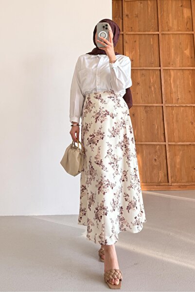 Rimel Moda Yaprak Desenli Etek Taş
