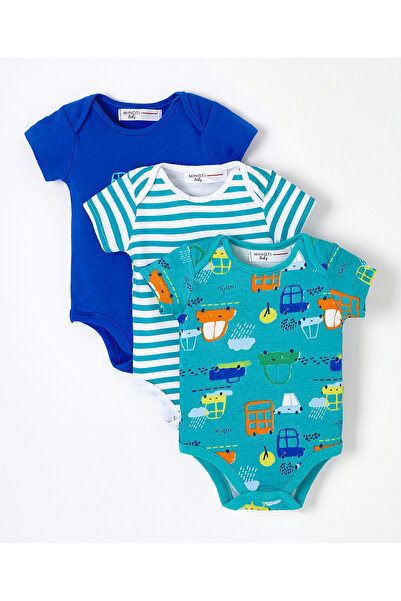 Minoti 3 Pack Short Sleeves Bodysuits - Blue