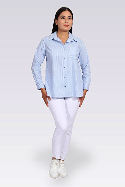 TOLGA SARAÇOĞLU 11037 CĂMĂȘĂ CU DUCĂTURI ÎN AMESTEC DE BUMBAC ALBASTRU