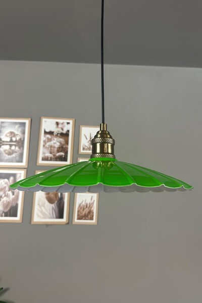 Bamyum Risso Fıstık Yeşili Metal Büyük Avize Lale Başlık Tekli Rustik Cafe Modern Sarkıt Aydınlatma