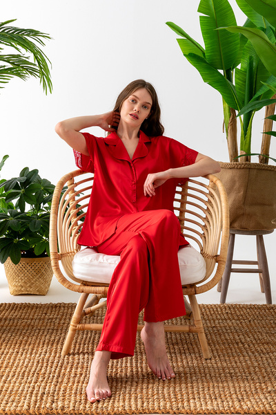 BRAXELL Premium Satin Dowry Women's Pajama Set – Korean Silk Texture, Lace Detail, Gift Box