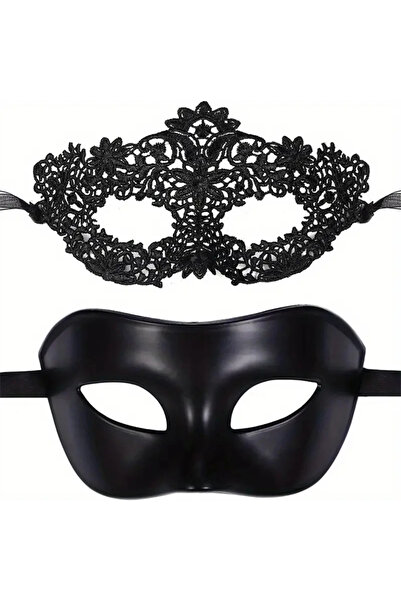 Choice 2 PCS Mask Black Masquerade Eye Masks Couple Venetian Men Women Cospla...