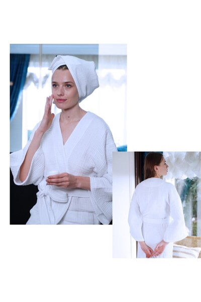 Perky Moth رداء حمام نسائي أبيض من الموسلين 100% قطن، 4 طبقات، ناعم وخفيف وقا...