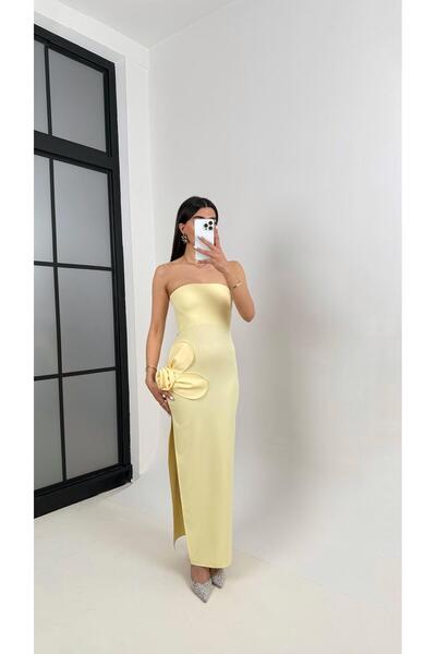 Gaus فستان بفتحة مفصلية على شكل زهرة صفراء Gaus00374