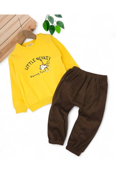 Egelite Baby Boy Velvet Pants, Light Hooded 2 Thread Sweathirt, 3-6-9-12-18-24 Months Stylish 2-Piece Set