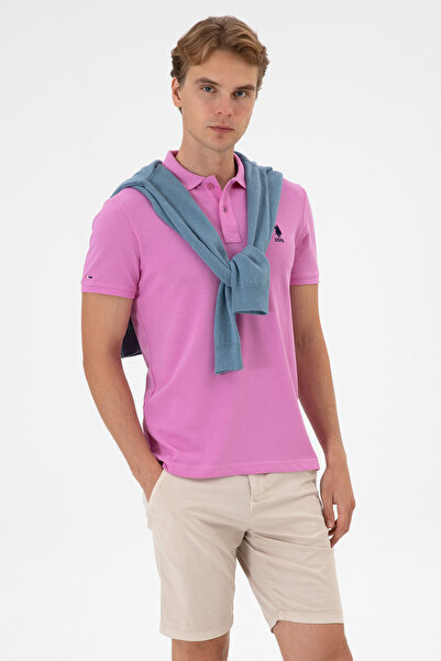 U.S. Polo Assn. Ανδρικό μπλουζάκι με λεπτή γραμμή και λαιμόκοψη πόλο, φούξια,...