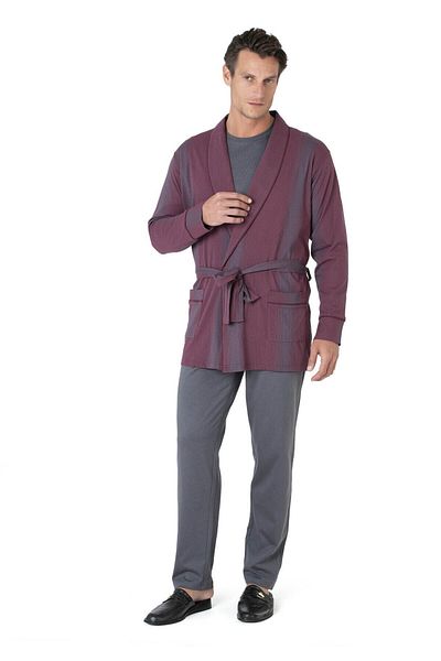 Pierre Cardin Striped Robdöşambr Combed Cotton Pajama Set 3-Piece Dowry Set 5630