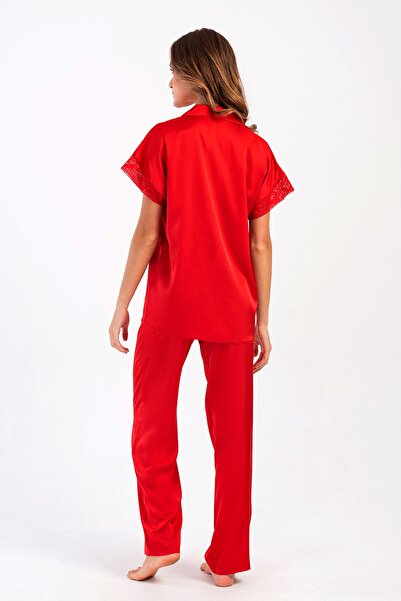 BRAXELL Premium Satin Dowry Women's Pajama Set – Korean Silk Texture, Lace Detail, Gift Box