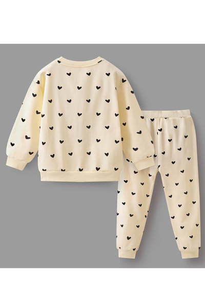 SAPS Hearts Printed Top and Pants Set - Light Beige