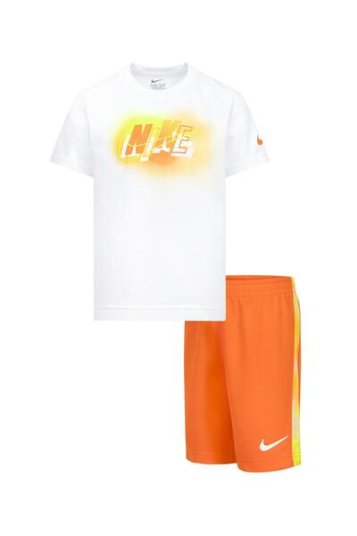 Nike Hazy Rays Graphic T-shirt and Shorts Set - White and Orange