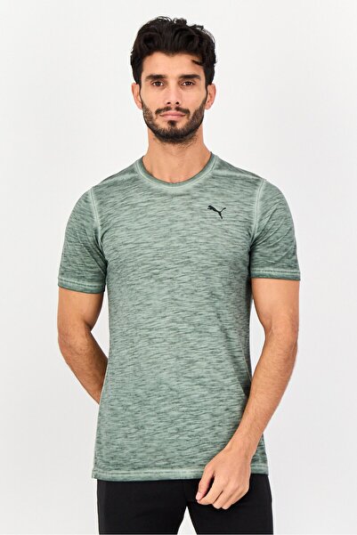 Puma تي شيرت رجالي رياضي بأكمام قصيرة مناسب للأنشطة الخارجية، باللون الأخضر ا...