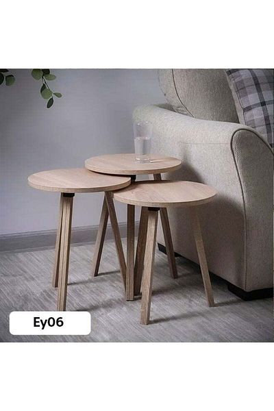 Living Set of 3 Modern Nested Wooden Round Tables