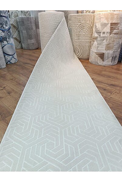 by Özer Halı By Özer Halı Lera Geometrik Desenli Krem Renk Kaymaz Tabanlı Kes...