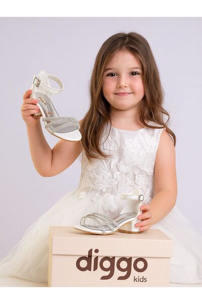 DİGGO KİDS White Children's Evening Dress Shoes with Stone Detail