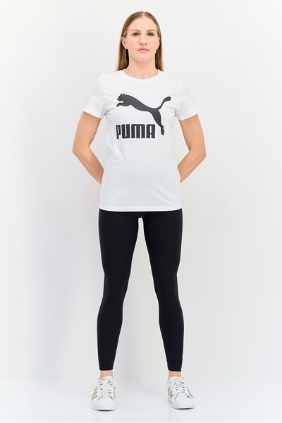 Puma Women Sportswear Fit Brand Logo Short Sleeves Outdoor T-Shirt, White