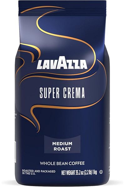 LavAzza Super Crema Whole Bean Coffee, Medium Espresso Roast, Arabica And Robusta Blend, Pack Of 1