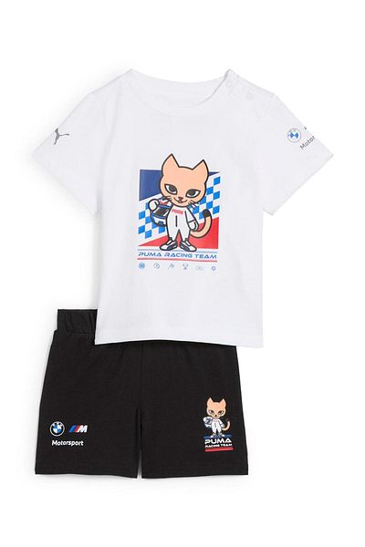 Puma BMW Half Sleeves Toddler T-shirt and Shorts Set - White and Black