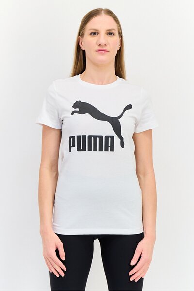 Puma Women Sportswear Fit Brand Logo Short Sleeves Outdoor T-Shirt, White