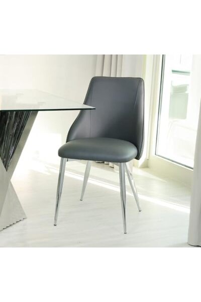 Vanity Living Modern Dining Chair Set of 2 With Grey PU Leather Seat