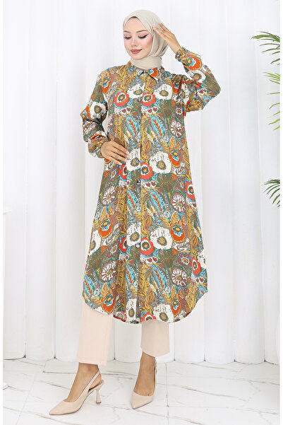 sefamerve Kolu Lastikli Düğmeli Tunik 0134-05 Nar Çiçeği Hardal