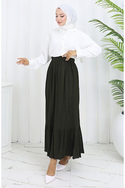 sefamerve Elastic Waist Skirt 2127-03 Khaki