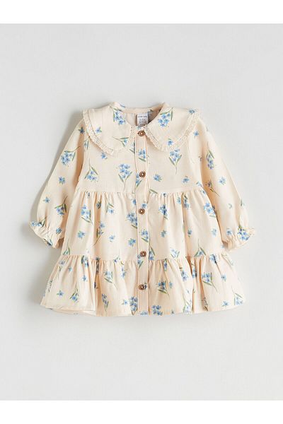 LC Waikiki New Season Baby Collar Ruffled Printed Baby Girl Dress