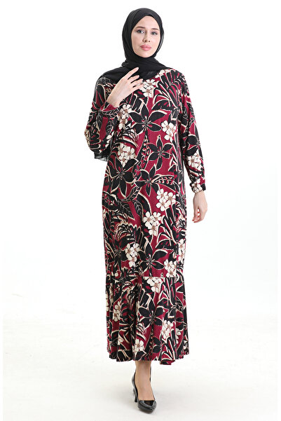 sefamerve Φόρεμα βισκόζης με λαβή ελαστικό 86020B-01 Plum Black