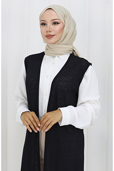 sefamerve Sade Ince Basic Uzun Yelek Kadın Yelek Büyük Beden Yelek 8763-03 Koyu Lacivert
