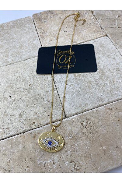Byoz store قلادة نسائية ذهبية على شكل عين على سلسلة من الفولاذ على شكل بيضاوي