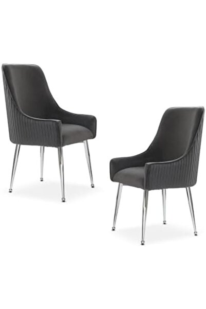 Vanity Living Dining Chair Set Of 2 with Soft Grey Velvet Seat for Living & Bedroom, Kitchen Lounge