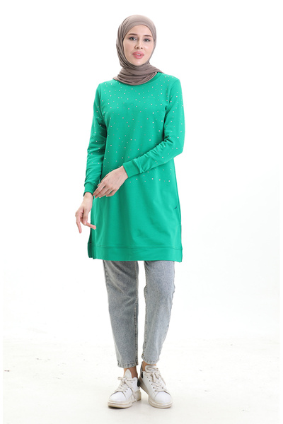 sefamerve Slit Ribbed Tunic 9118-03 Green