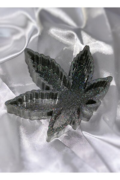Milo Art Handmade Hologram Glitter Silver Color Leaf Ashtray Epoxy Ashtray As...
