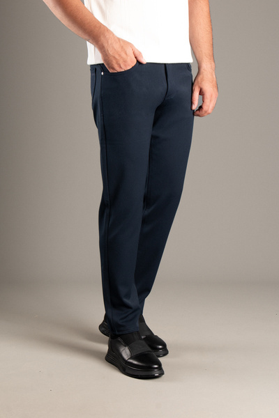 ZEKİ ÖZER Men's Dark Blue Flexible Linen Pants