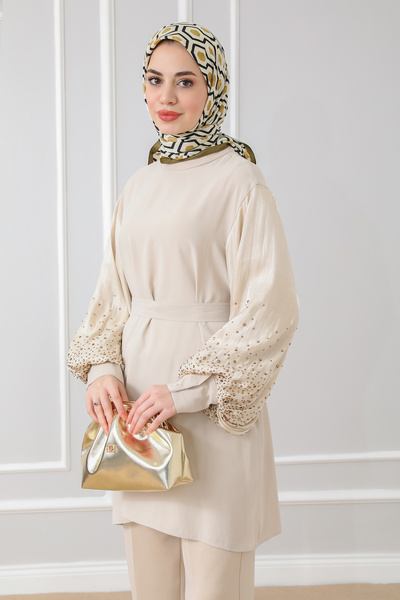 moda auram Kolları Taşlı Tunik