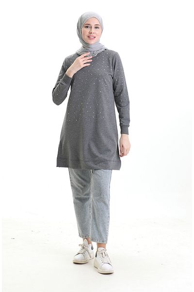 sefamerve Slit Ribbed Tunic 9118-01 Gray
