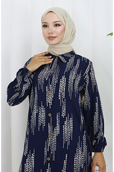 sefamerve Viscose Fabric Tunic Trousers Double Set 0132-02 Navy Blue