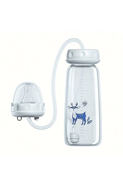 Choice1 زجاجة رضاعة زرقاء 8 أونصة/240 مل ذات عنق عادي مع فرشاة ماصة، مجموعة ز...