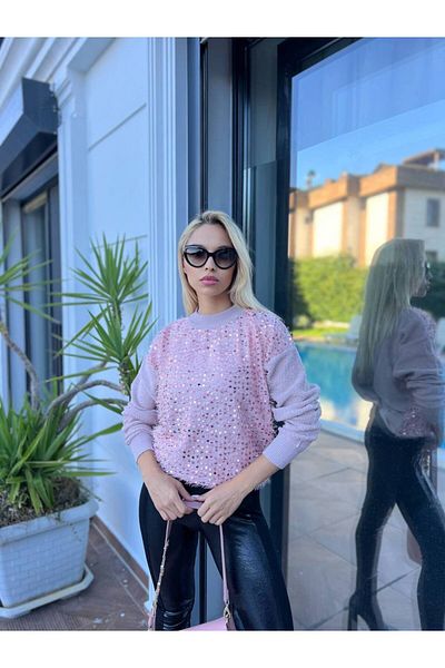 For Angels Towel Knitted Front Sequin Sweater