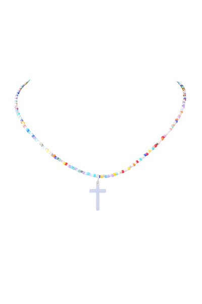 Abundo Colier din mărgele Miyuki "Silver Cross", multicolor cu accesorii din argint 925