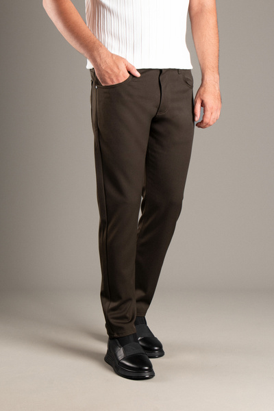 ZEKİ ÖZER Men's Brown Stretch Linen Trousers
