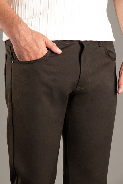 ZEKİ ÖZER Men's Brown Stretch Linen Trousers