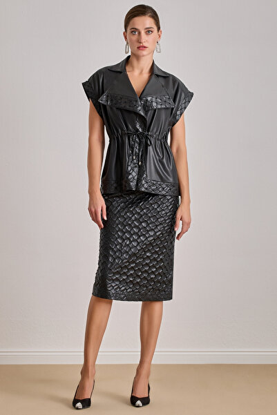 Guitar Μαύρη δερμάτινη φούστα κάτω από το γόνατο