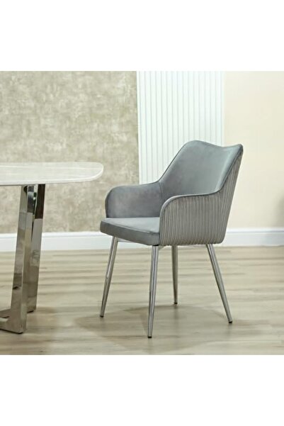 Vanity Living Dining Chairs Set of 2 Farrah Grey – Light Grey Velvet Upholstery with Chrome Legs,
