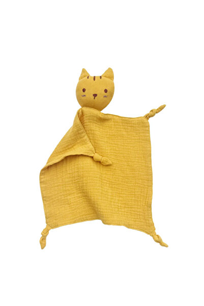 Choice yellow Soft Cotton Muslin Baby Bib Stuffed Cat Doll Newborn Appease To...
