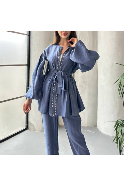 Mandal River - Stone Detailed Zippered Jacket and Trousers Set