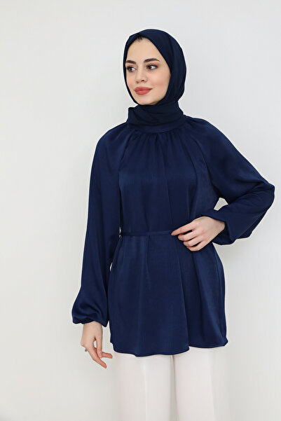 moda auram Saten Kuşaklı Tunik