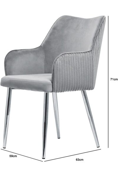 Vanity Living Dining Chairs Set of 2 Farrah Grey – Light Grey Velvet Upholstery with Chrome Legs,
