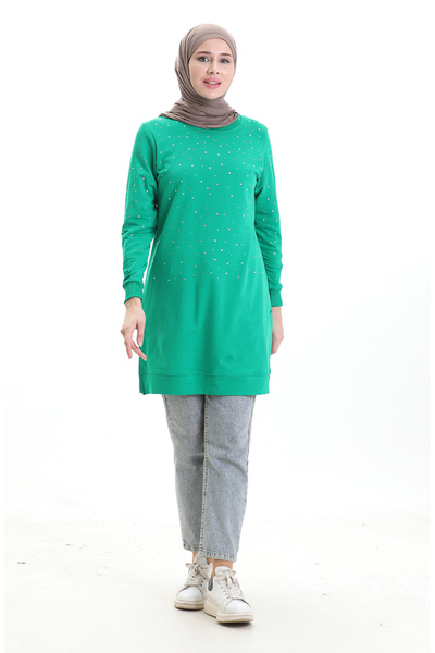 sefamerve Slit Ribbed Tunic 9118-03 Green